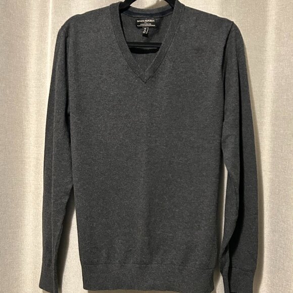 Banana Republic Grey V-Neck Sweater - Wool, Silk, Cashmere Blend - Men's Med - Picture 1 of 10